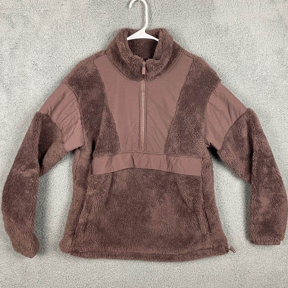 PINK VICTORIA'S SECRET Jacket Womens M Mauve Oversized Teddy Half Zip L/S